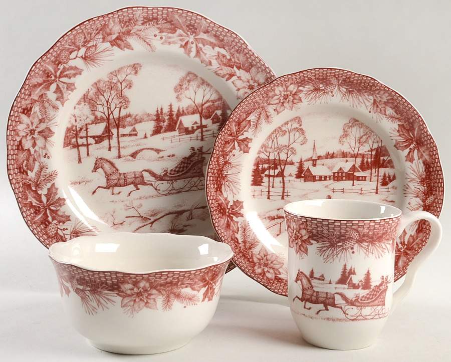 Poinsettia Toile 32 Piece Estate Set by 222 Fifth (PTS)-1