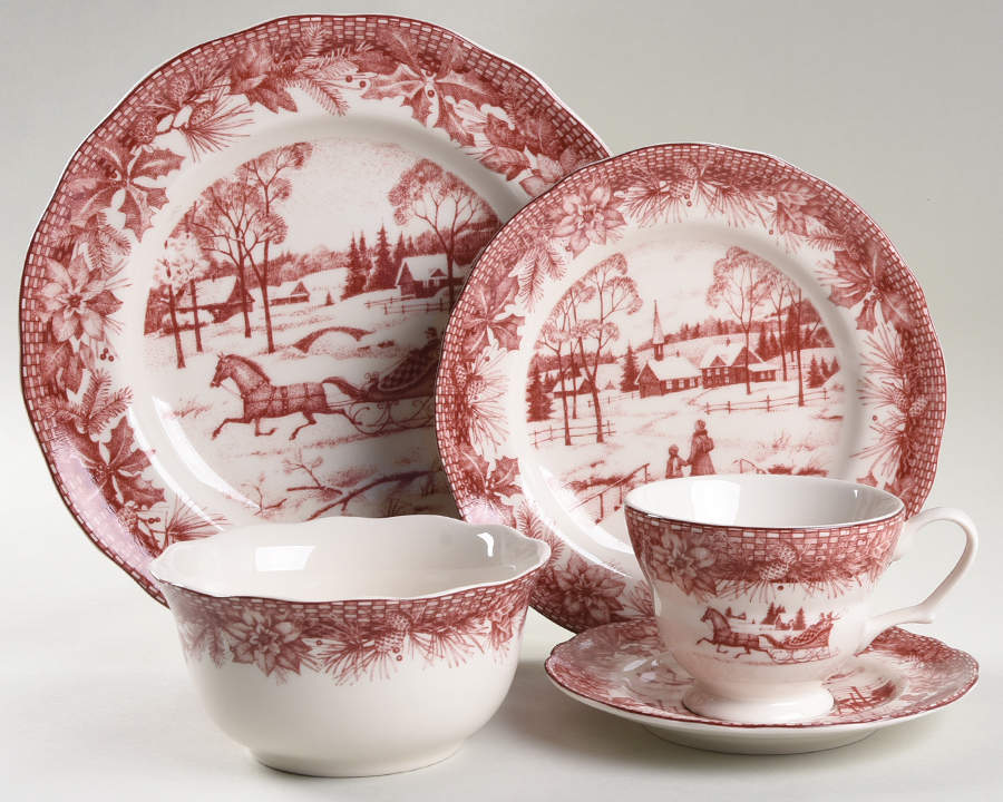 Poinsettia Toile 5 Piece Place Setting by 222 Fifth (PTS)-1