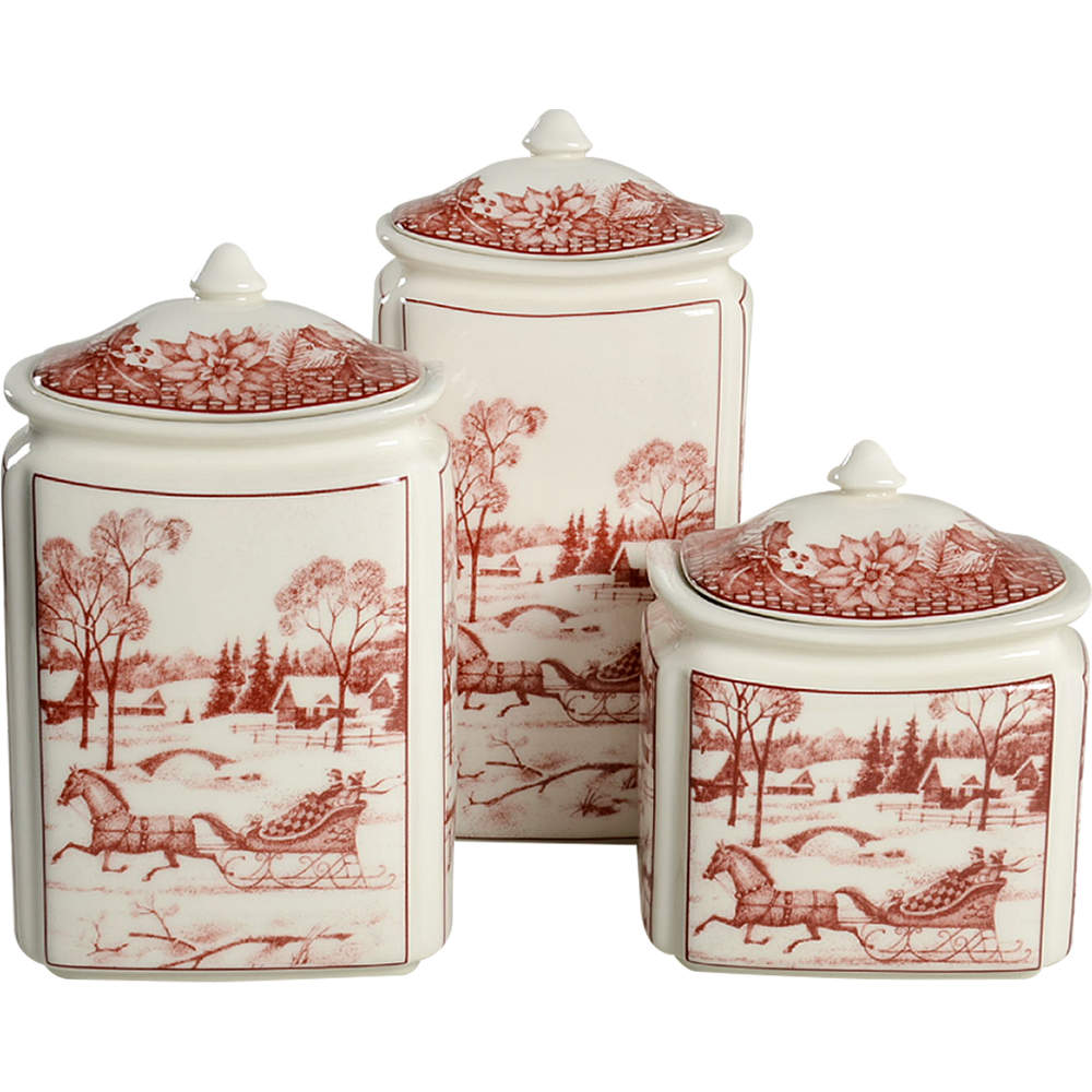 Poinsettia Toile (3 Piece) Canister Set (Box Set) by 222 Fifth (PTS)-1