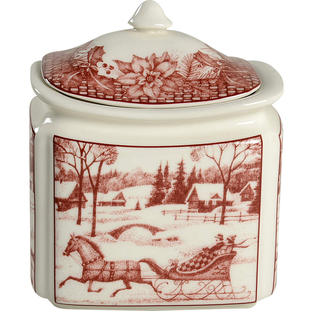 Poinsettia Toile Small Canister & Lid by 222 Fifth (PTS)-1
