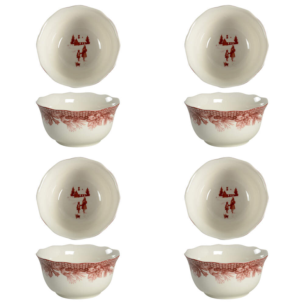 Poinsettia Toile Soup/Cereal Bowl - Set of 4 by 222 Fifth (PTS)-1