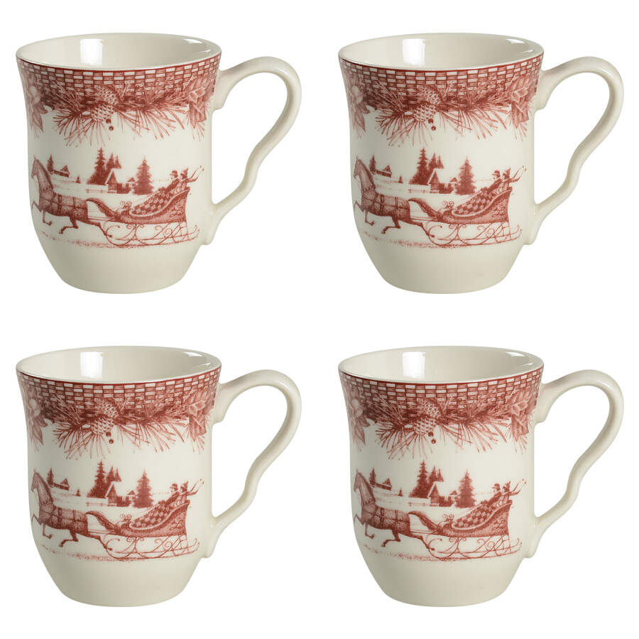 Poinsettia Toile Mug - Set of 4 by 222 Fifth (PTS)-1