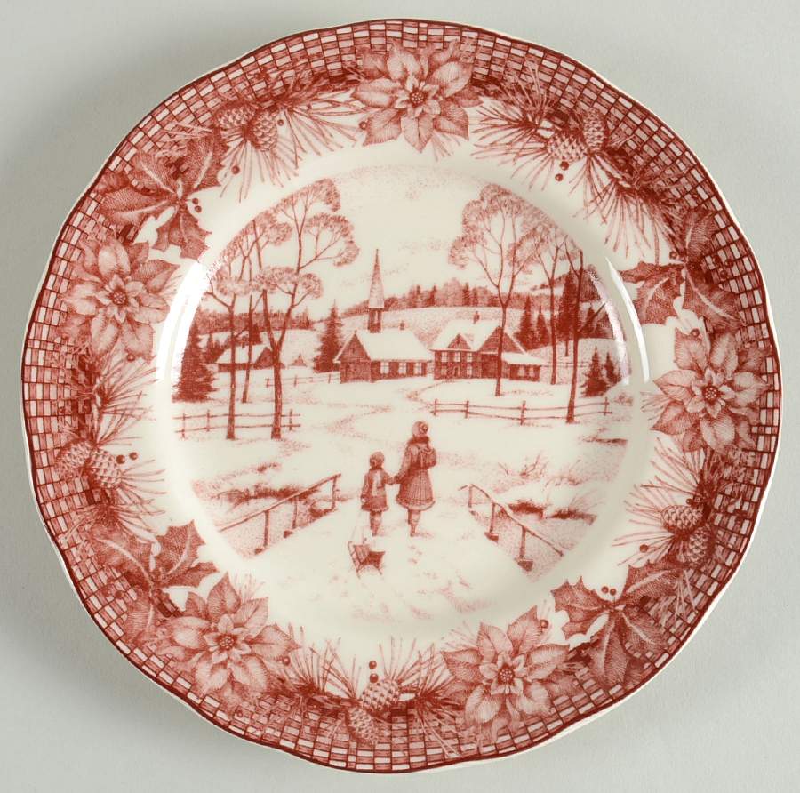 Poinsettia Toile Appetizer Plate by 222 Fifth (PTS)-1