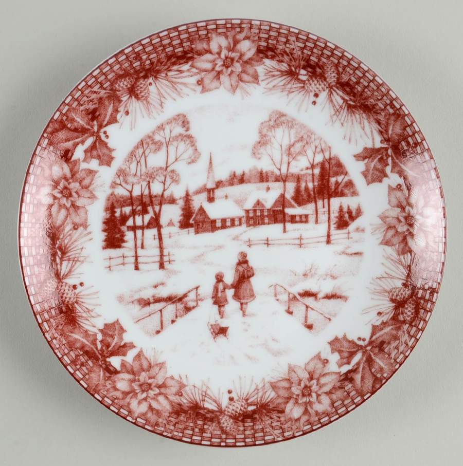 Poinsettia Toile Appetizer Plate by 222 Fifth (PTS)-1