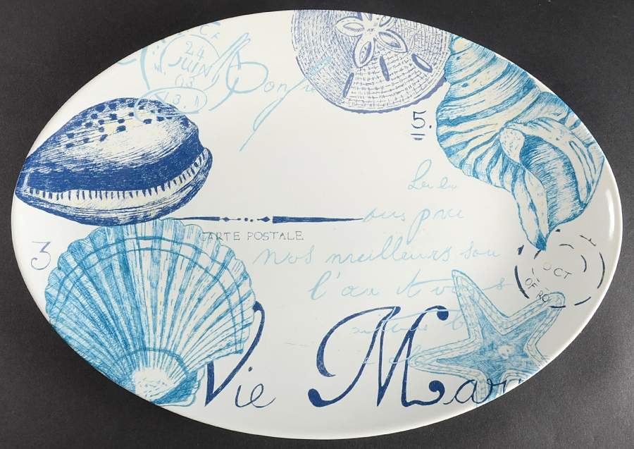 Oceana Blue (Shells) 14" Oval Serving Platter by 222 Fifth (PTS)-1
