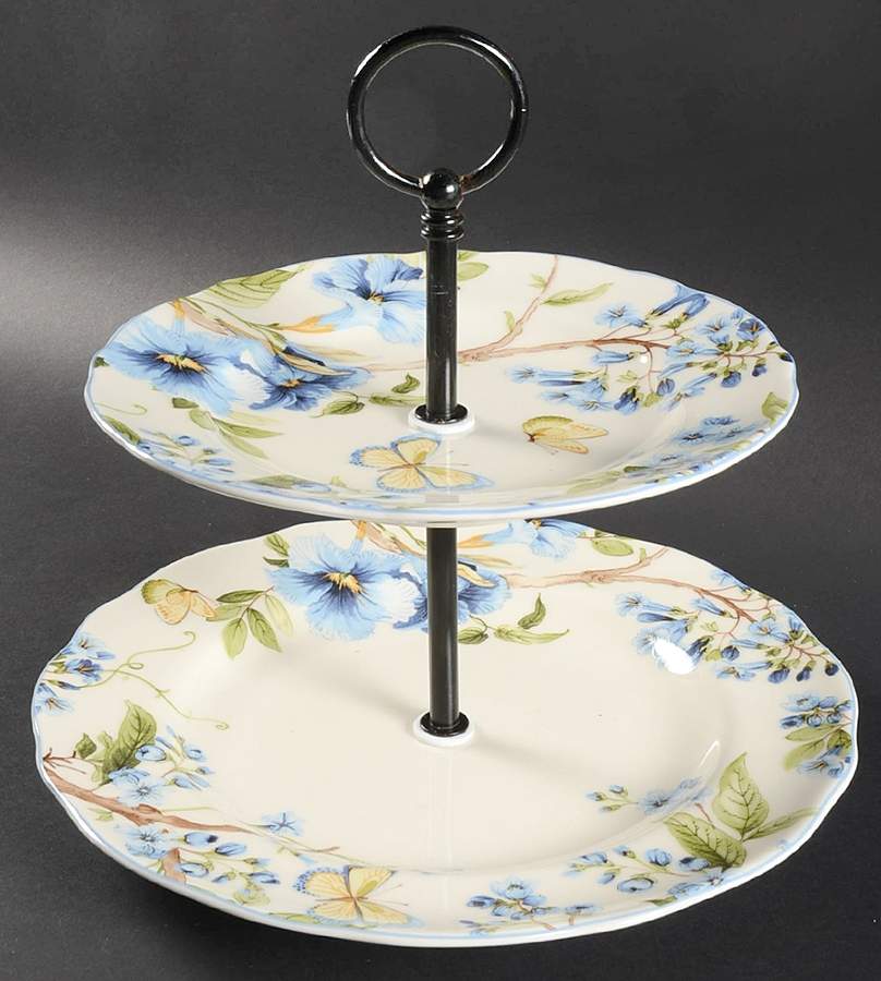 Lyanna Blue 2 Tiered Serving Tray (Dinner & Salad Plate) by 222 Fifth (PTS)-1