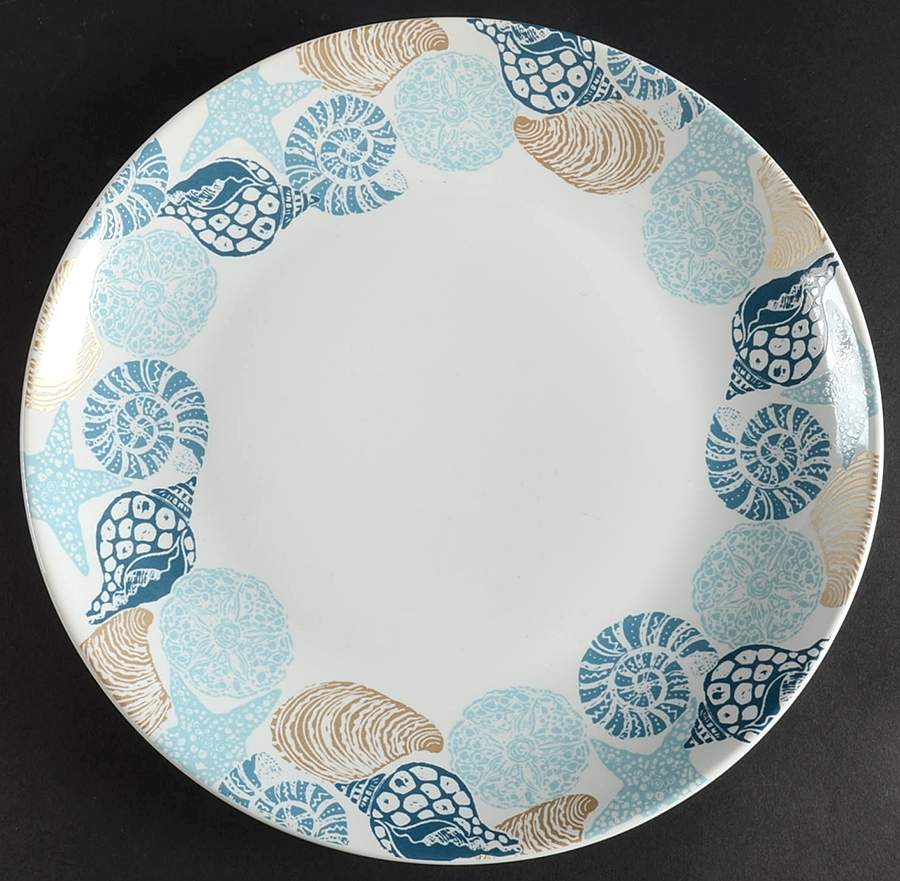 Batik Shells Blue Dinner Plate by 222 Fifth (PTS)-1