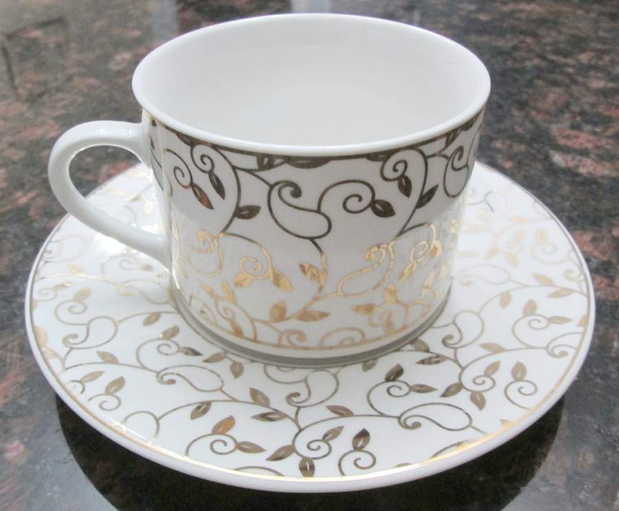 Gold Leaf Flat Cup & Saucer Set by American Atelier-1
