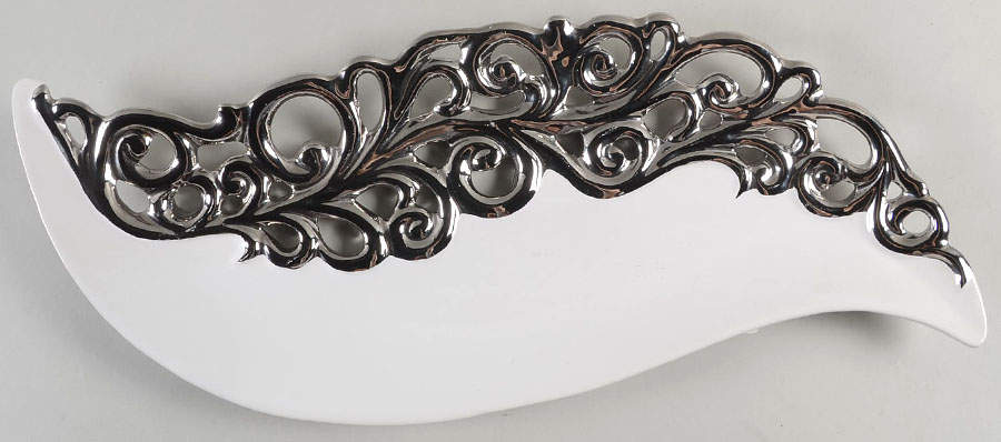 Pierced Serveware Silver (Platinum) 18" Oval Serving Platter by 222 Fifth (PTS)-1