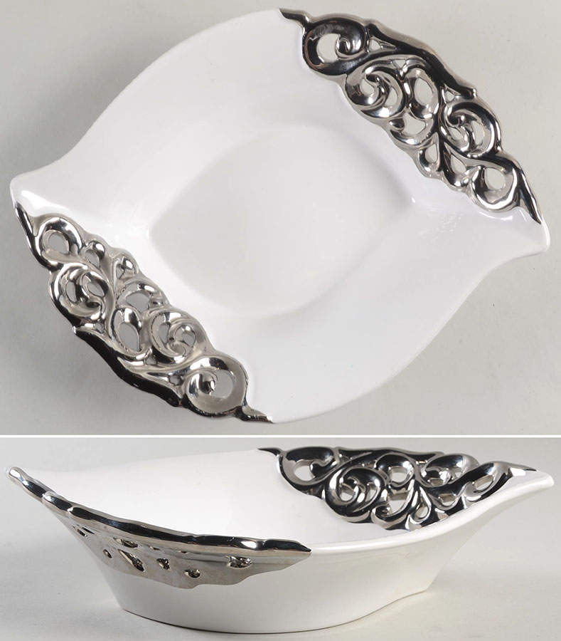 Pierced Serveware Silver (Platinum) 11" Oval Vegetable Bowl by 222 Fifth (PTS)-1