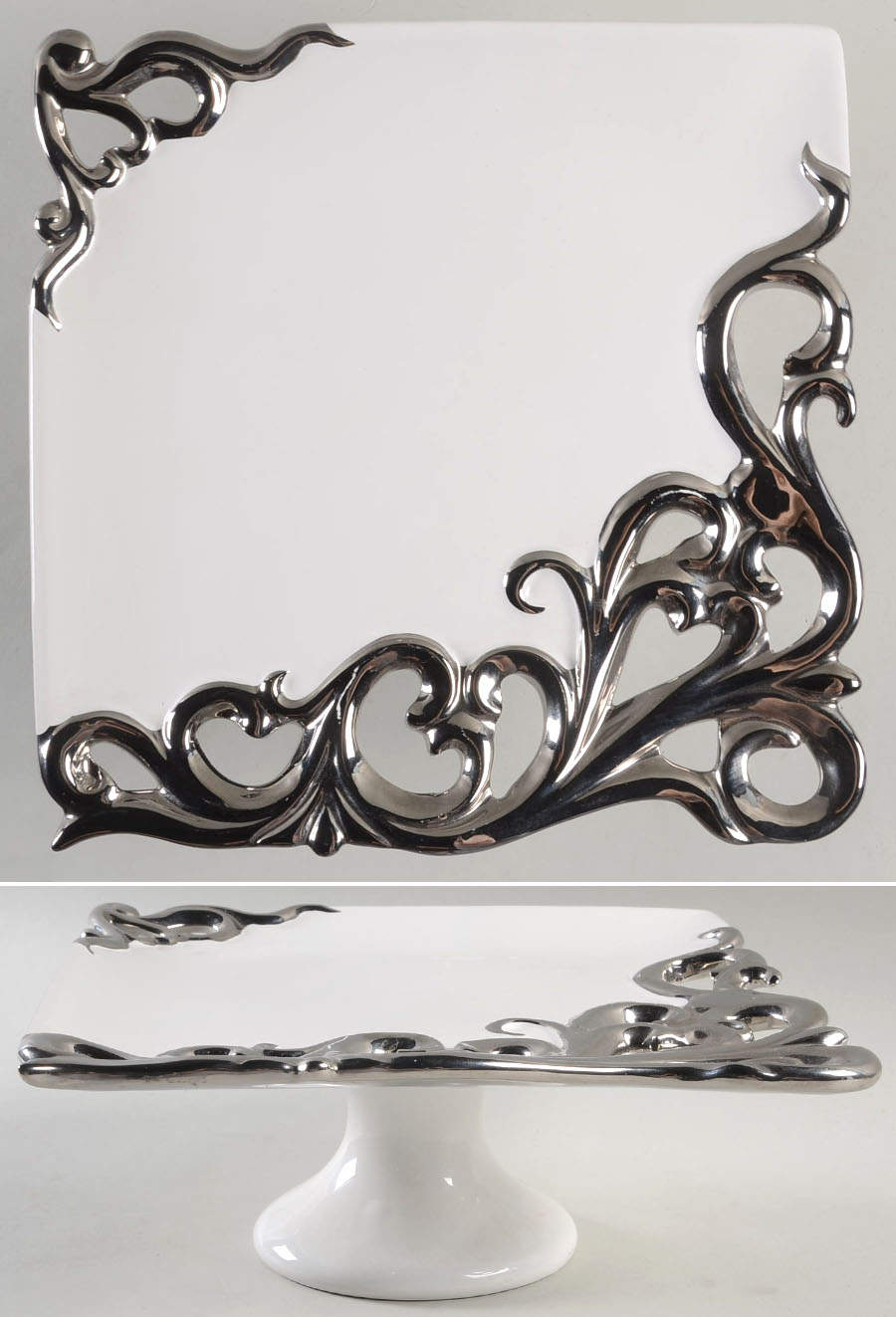 Pierced Serveware Silver (Platinum) 11" Diameter Square Pedestal Cake Stand by 222 Fifth (PTS)-1