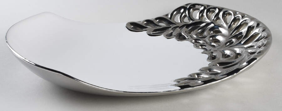Pierced Serveware Silver (Platinum) 12" Oval Serving Platter by 222 Fifth (PTS)-1