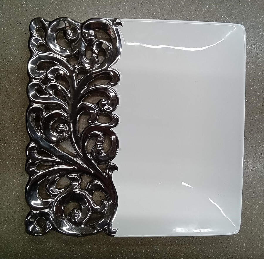Pierced Serveware Silver (Platinum) 15" Square Serving Platter by 222 Fifth (PTS)-1