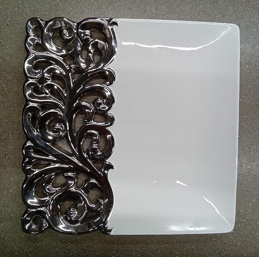 Pierced Serveware Silver (Platinum) 12" Square Plate by 222 Fifth (PTS)-1