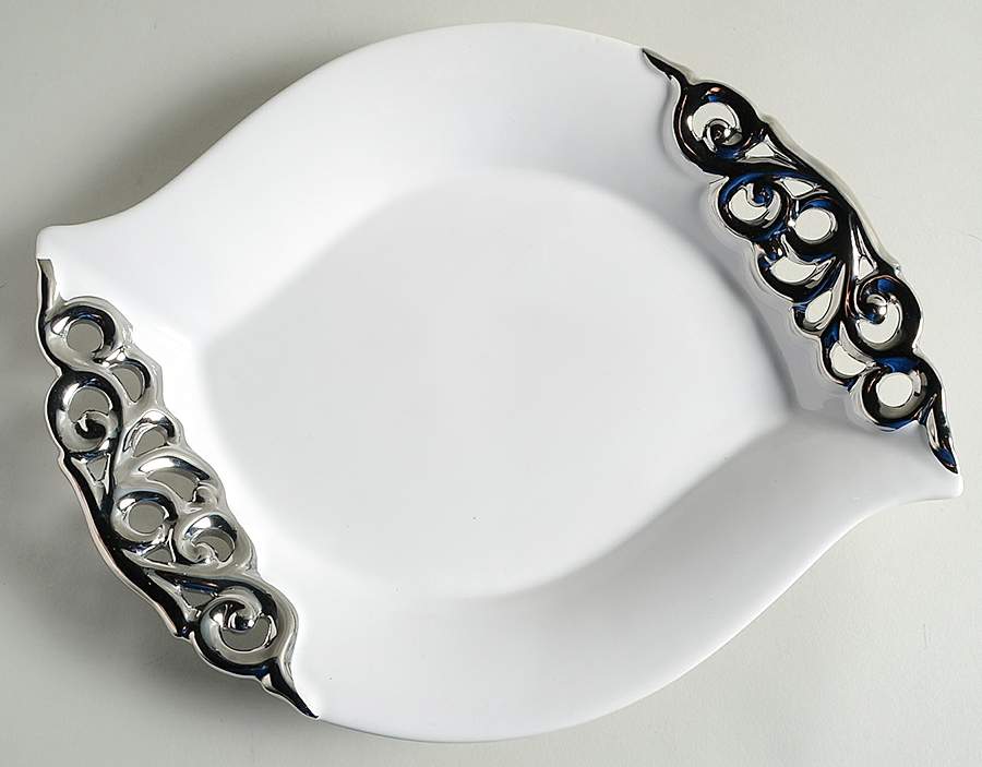 Pierced Serveware Silver (Platinum) 14" Oval Serving Platter by 222 Fifth (PTS)-1