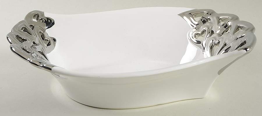 Pierced Serveware Silver (Platinum) 12" Oval Vegetable Bowl by 222 Fifth (PTS)-1
