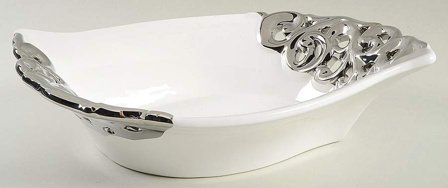 Pierced Serveware Silver (Platinum) 12" Oval Vegetable Bowl by 222 Fifth (PTS)-1
