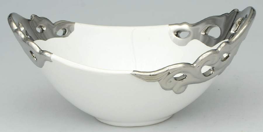 Pierced Serveware Silver (Platinum) 9" Oval Vegetable Bowl by 222 Fifth (PTS)-1