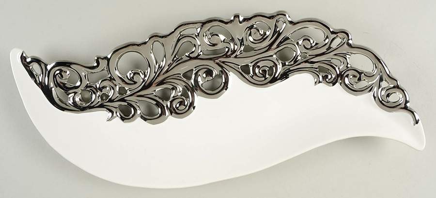 Pierced Serveware Silver (Platinum) 19" Oval Serving Platter by 222 Fifth (PTS)-1