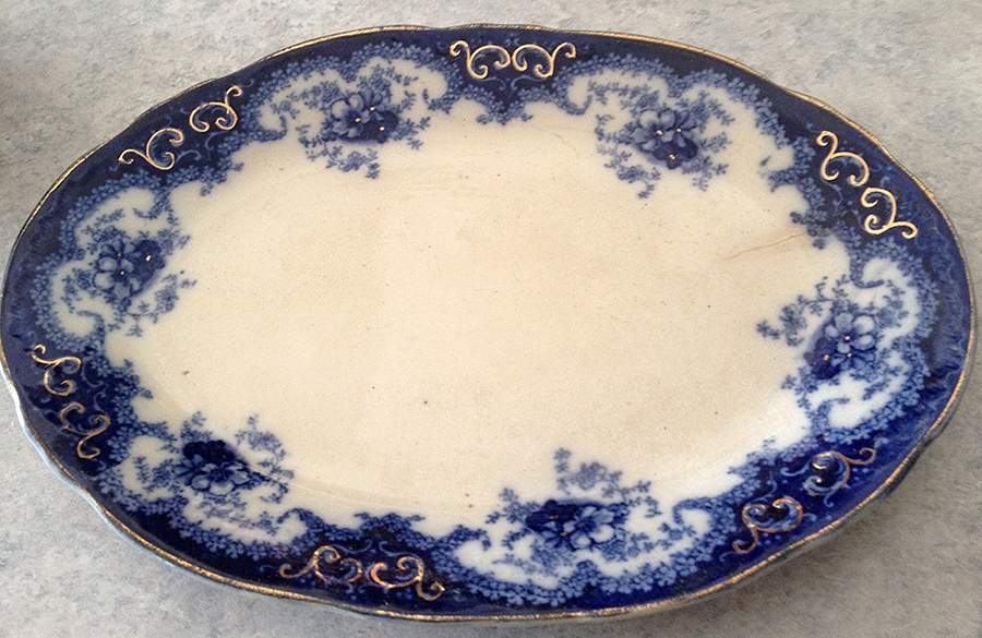 Rosetta Blue (Gold Accents) 11" Oval Serving Platter by Adams China-1