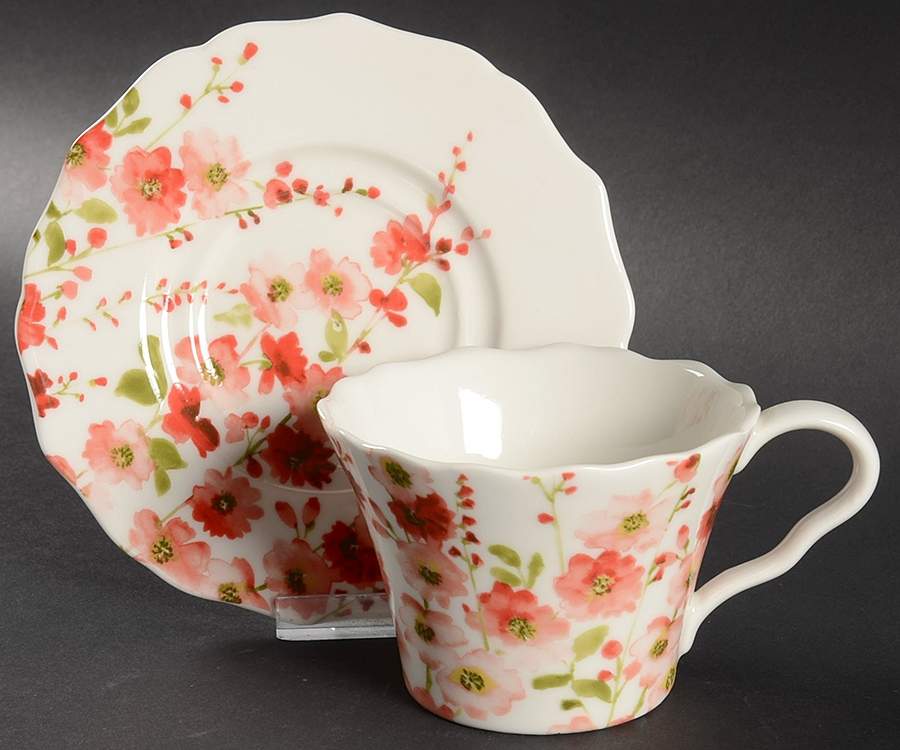 Belicia Red Flat Cup & Saucer Set by 222 Fifth (PTS)-1