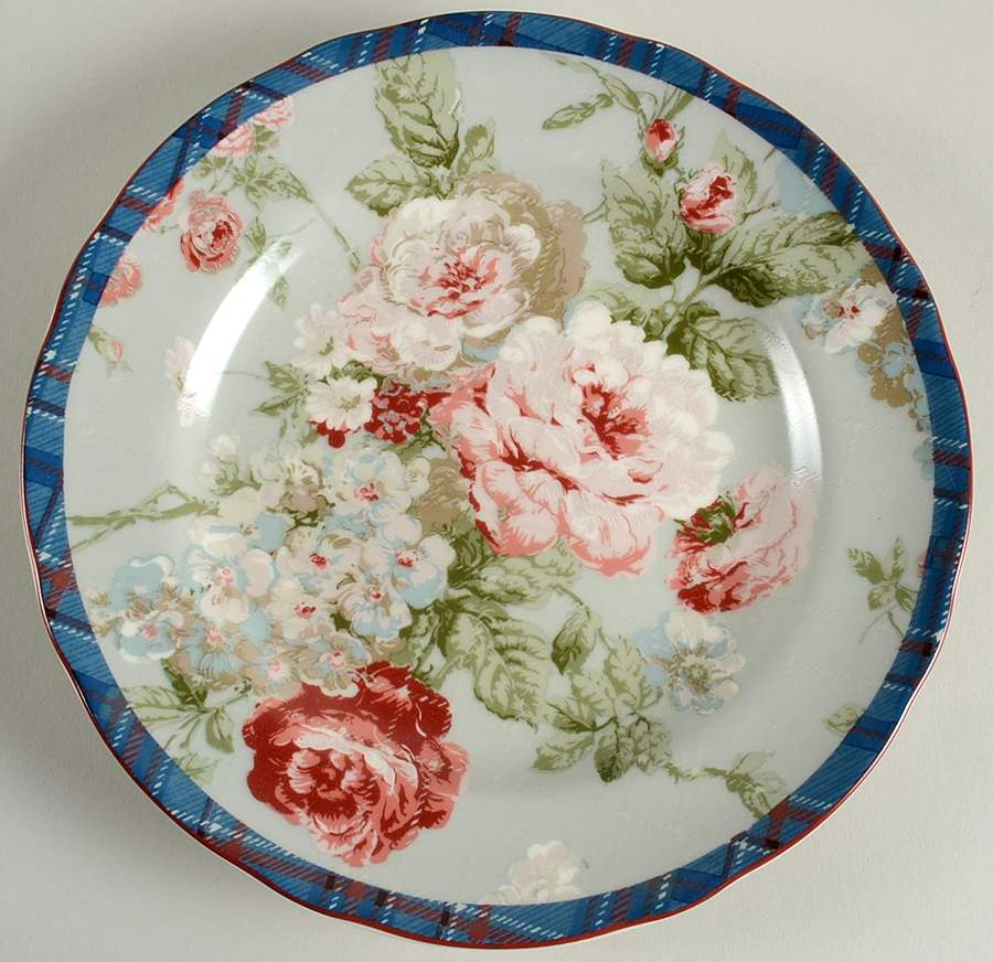English Rose Plaid Salad/Dessert Plate by 222 Fifth (PTS)-1