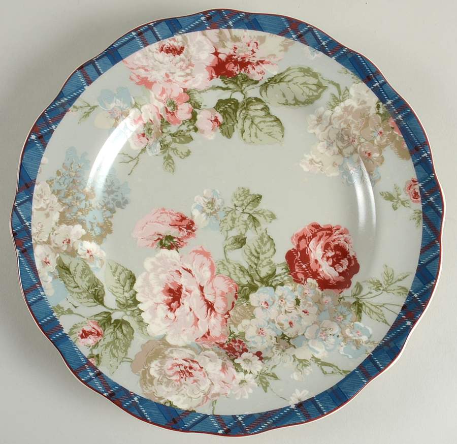 English Rose Plaid Dinner Plate by 222 Fifth (PTS)-1