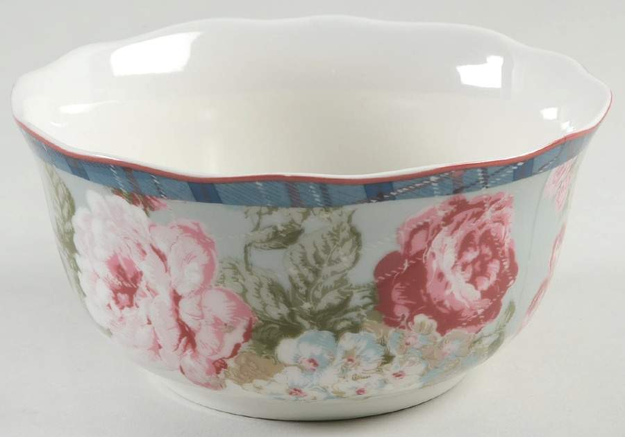 English Rose Plaid Soup/Cereal Bowl by 222 Fifth (PTS)-1