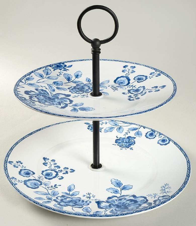 Tracy Blue 2 Tiered Serving Tray (Dinner & Salad Plate) by 222 Fifth (PTS)-1