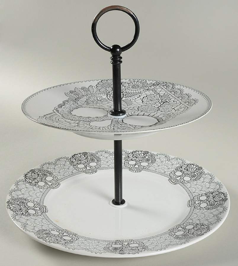 Skull Lace 2 Tiered Serving Tray (Dinner & Salad Plate) by 222 Fifth (PTS)-1