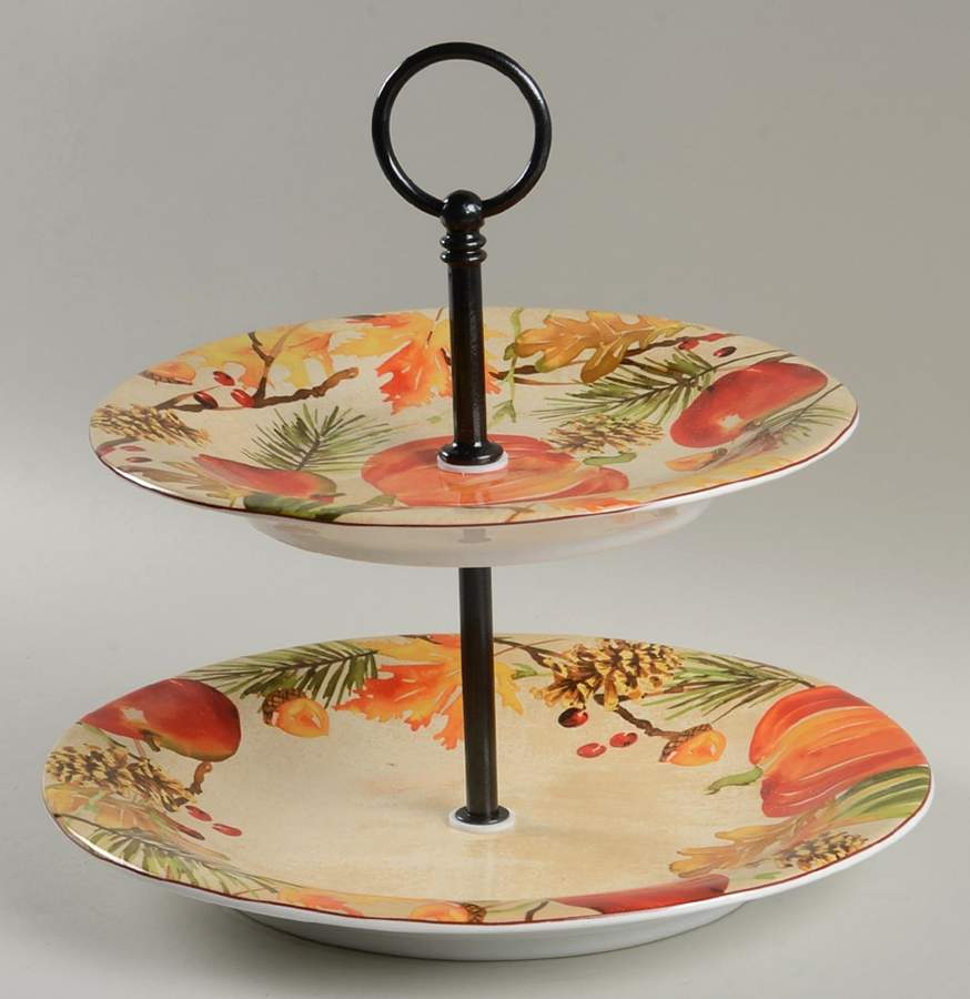 Fall Festivities 2 Tiered Serving Tray (Dinner & Salad Plate) by 222 Fifth (PTS)-1
