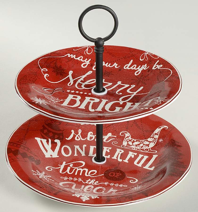 Christmas Tunes 2 Tiered Serving Tray (Dinner & Salad Plate) by 222 Fifth (PTS)-1