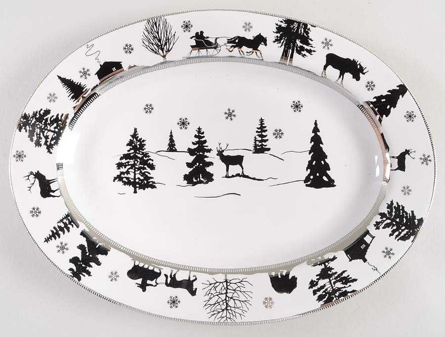 Adirondack Silver 14" Oval Serving Platter by 222 Fifth (PTS)-1