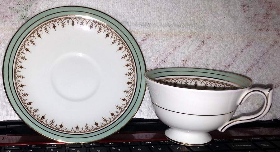 Leighton Green (Smooth) Footed Cup & Saucer Set by John  Aynsley & Sons-1