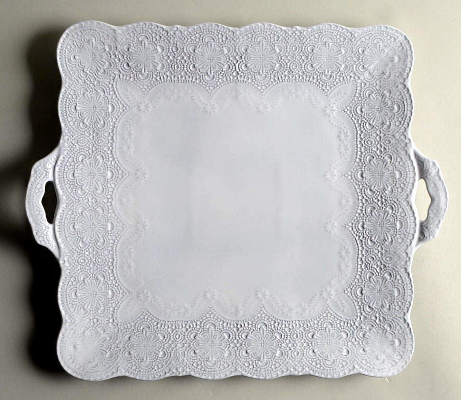 Merletto White 13" Square Handled Platter by Arte Italica-1