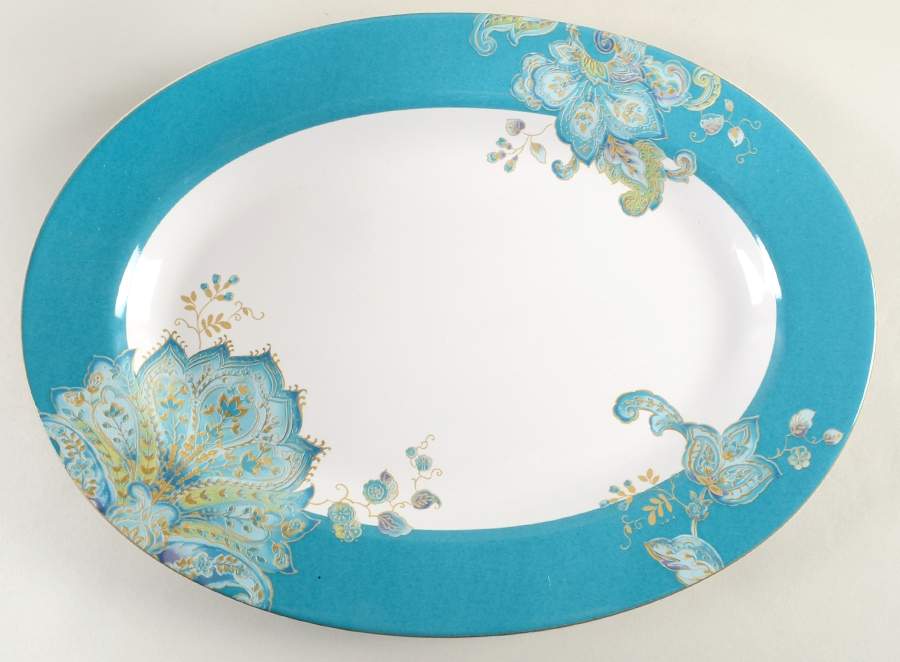 Norah Teal 14" Oval Serving Platter by 222 Fifth (PTS)-1