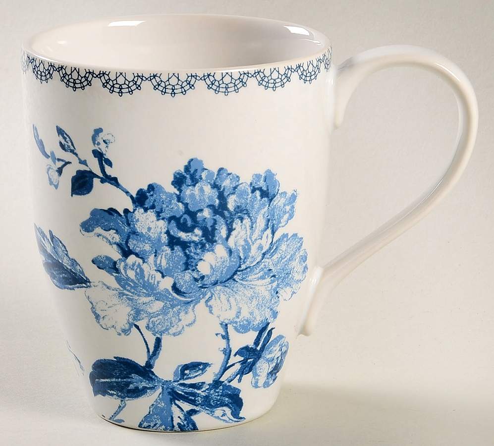Floral Plaid Blue Mug by 222 Fifth (PTS)-1