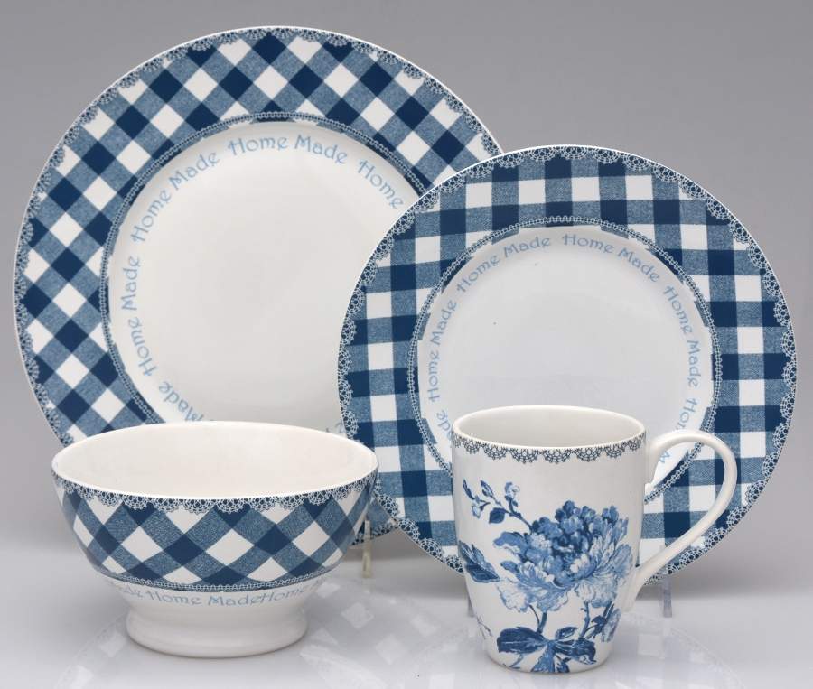 Floral Plaid Blue 16 Piece Set by 222 Fifth (PTS)-1