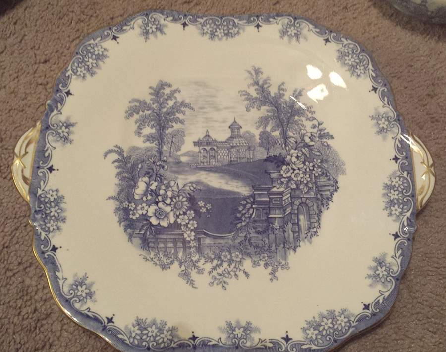 Queen's Garden Blue on White Square Handled Cake Plate by John  Aynsley & Sons-1