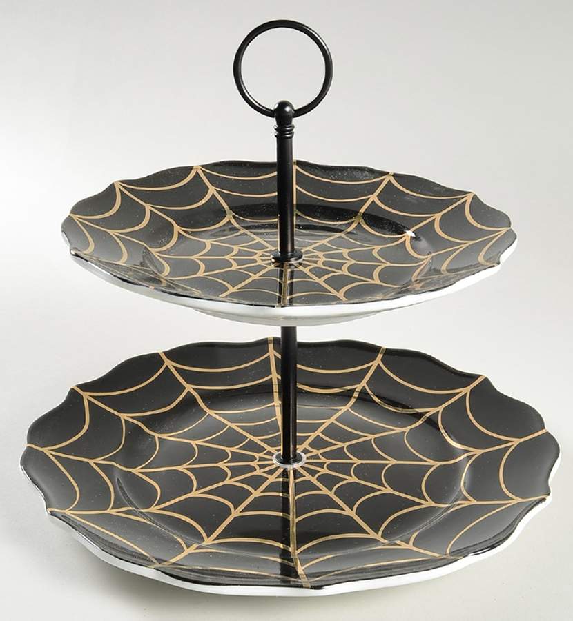 Golden Spiderweb 2 Tiered Serving Tray (Dinner & Salad Plate) by 222 Fifth (PTS)-1