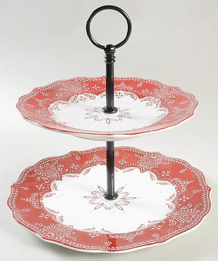 Winter Lace 2 Tiered Serving Tray (Dinner & Salad Plate) by 222 Fifth (PTS)-1
