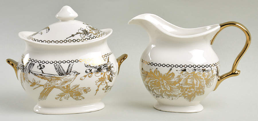 Adelaide Electroplate Gold (Shiny Gold Not Brown) 3 Piece Set (Creamer & Sugar w/Lid) by 222 Fifth (PTS)-1