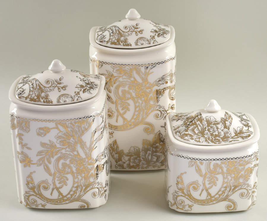 Adelaide Electroplate Gold (Shiny Gold Not Brown) (3 Piece) Canister Set (Box Set) by 222 Fifth (PTS)-1