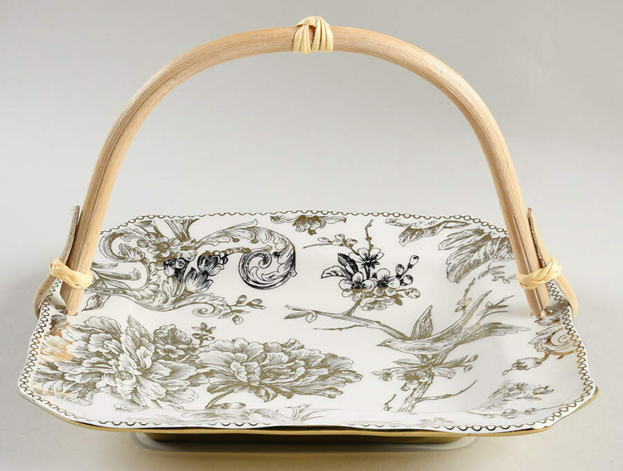 Adelaide Electroplate Gold (Shiny Gold Not Brown) 5 3/8"-5 5/8" Bamboo Handled Serving Plate  HC by 222 Fifth (PTS)-1
