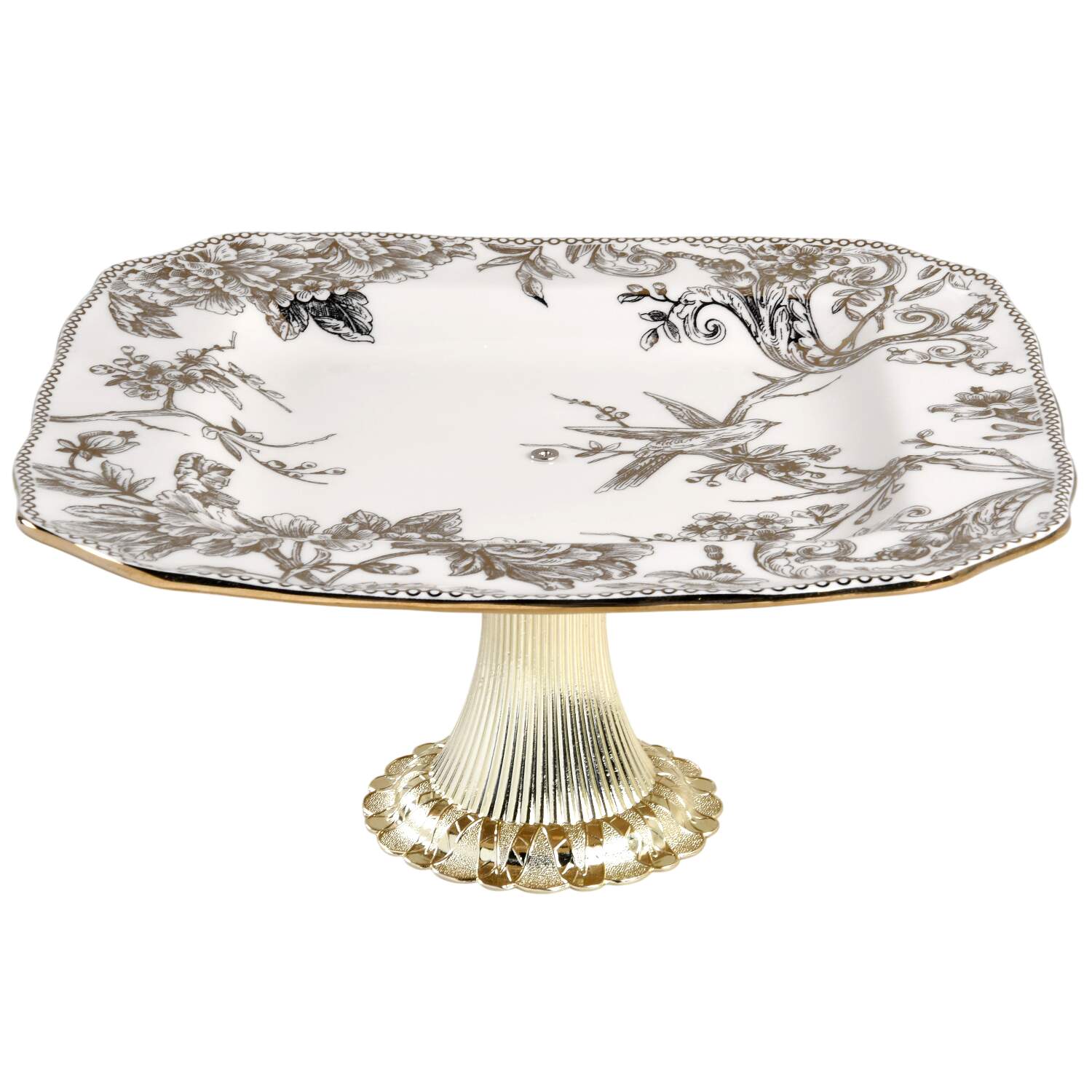 Adelaide Electroplate Gold (Shiny Gold Not Brown) Cake Stand with 4"-5" Metal Pedestal  Hc by 222 Fifth (PTS)-1