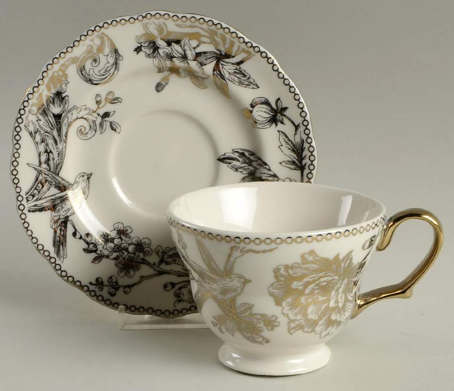 Adelaide Electroplate Gold (Shiny Gold Not Brown) Footed Cup & Saucer Set by 222 Fifth (PTS)-1