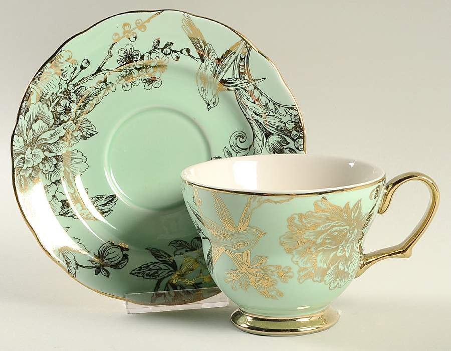 Adelaide Green Gold Footed Cup & Saucer Set by 222 Fifth (PTS)-1