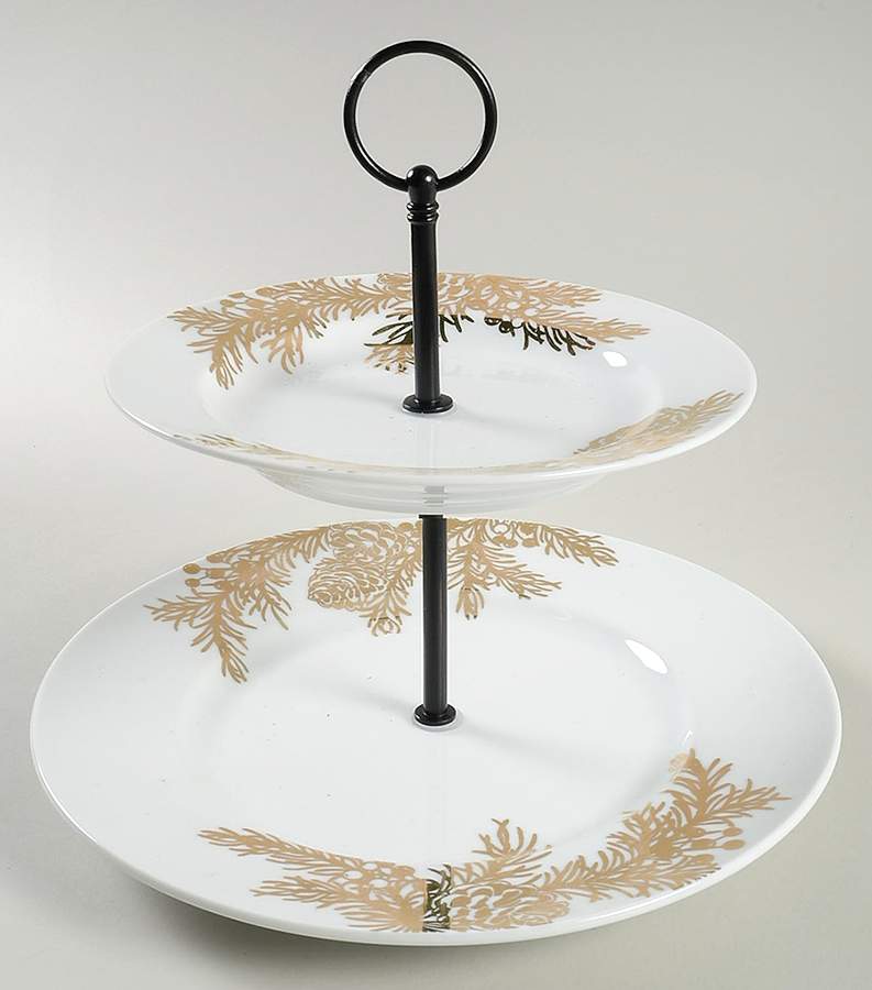 Golden Pine 2 Tiered Serving Tray (Dinner & Salad Plate) by 222 Fifth (PTS)-1