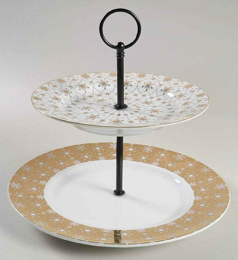 Snow Crystal 2 Tiered Serving Tray (Dinner & Salad Plate) by 222 Fifth (PTS)-1