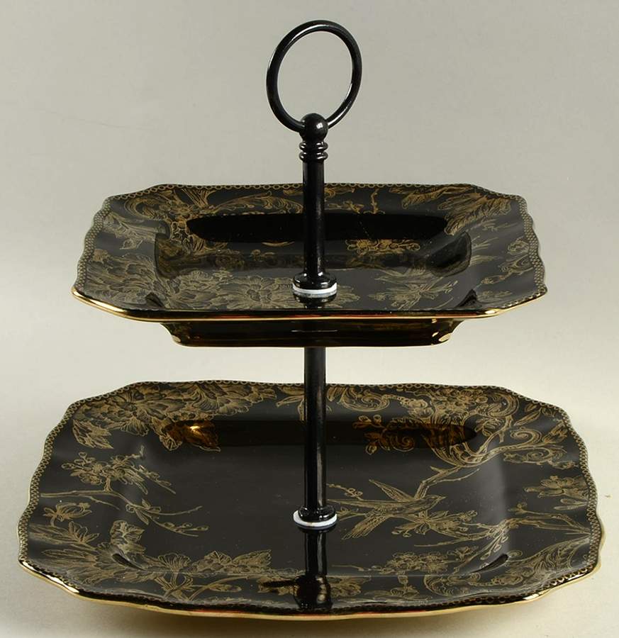 Adelaide Black Gold 2 Tiered Serving Tray (Dinner & Salad Plate) by 222 Fifth (PTS)-1